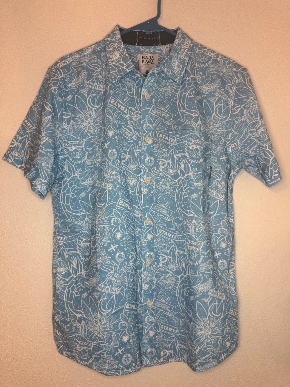 NWT Baja Llama Mongol Rally 7-Seas Button Up Mens M Travel Print